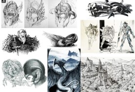 Rysunki, arty SF, fantasy z kursu rysunku Fantastyka w szkole Labirynt