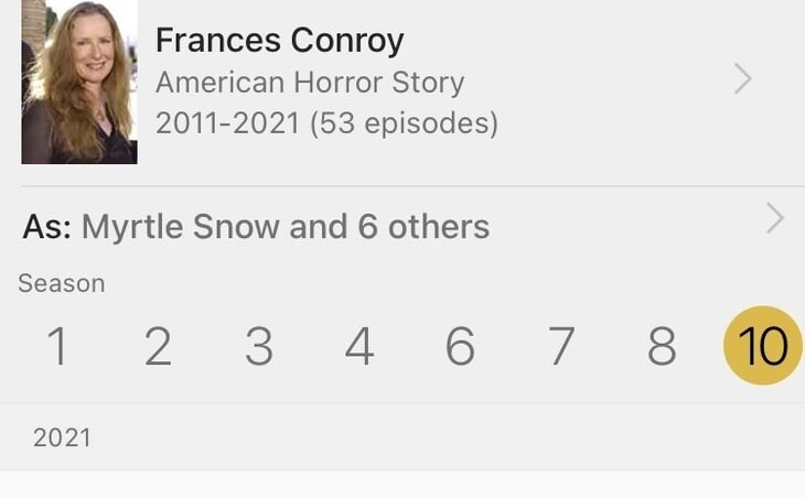 Frances Conroy na IMDb, American Horror Story 10