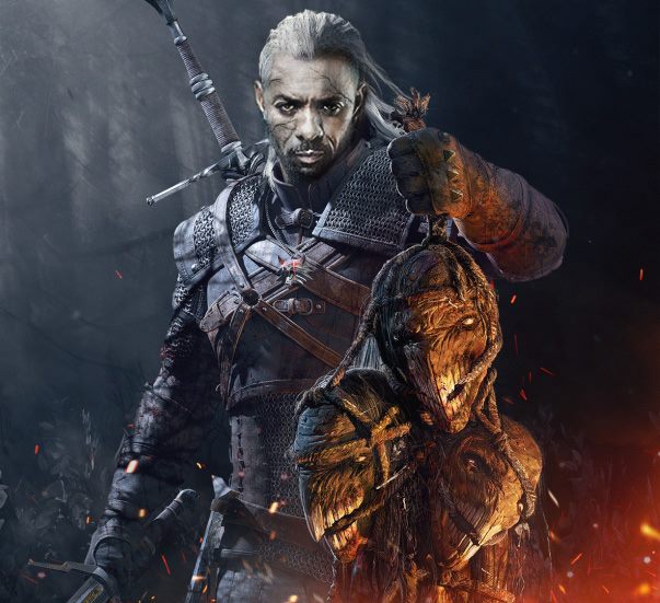 Fanowski fotomontaż - Idris Elba jako Geralt w charakteryzacji podkreślającej mutację i inność