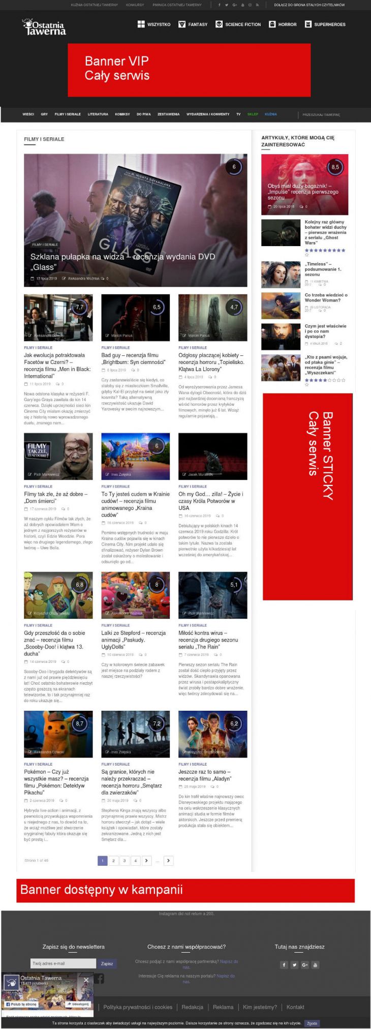 Bloki bannerów na stronie listy newsów/artykułów