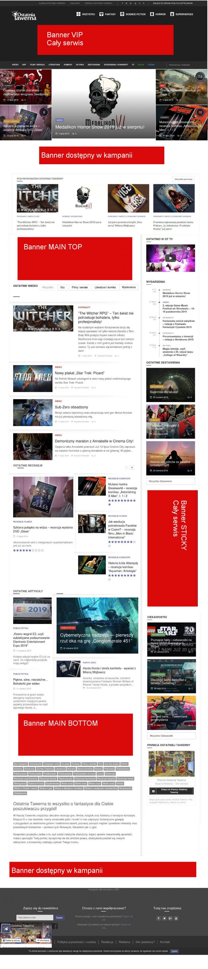 Bloki bannerów na stronie głównej