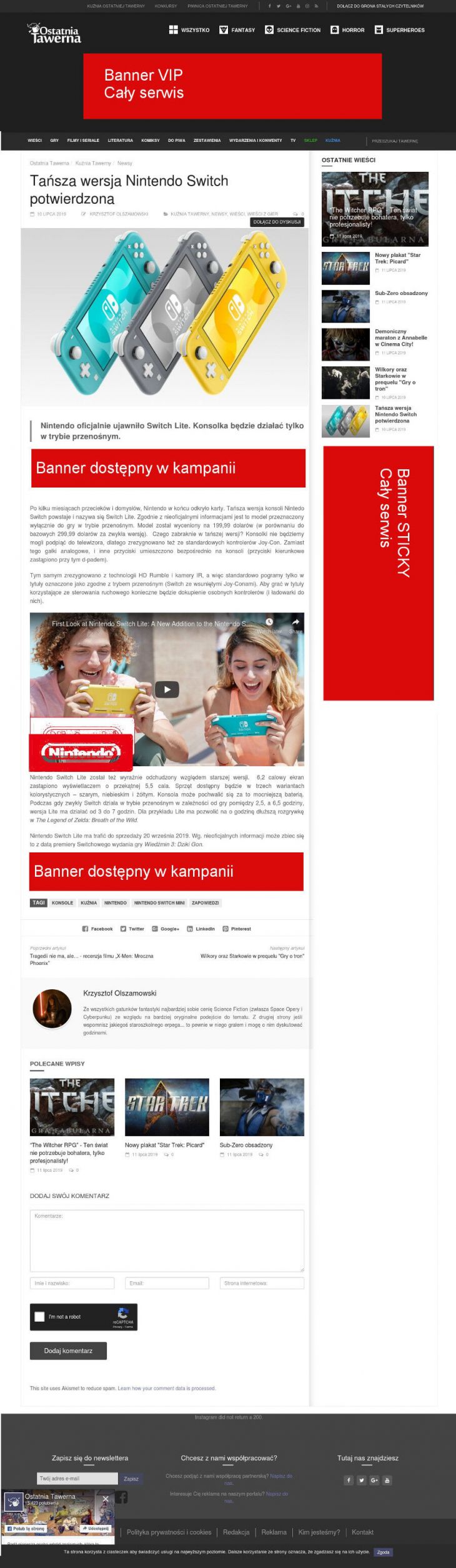 Bloki bannerów na stronie newsów/artykułów